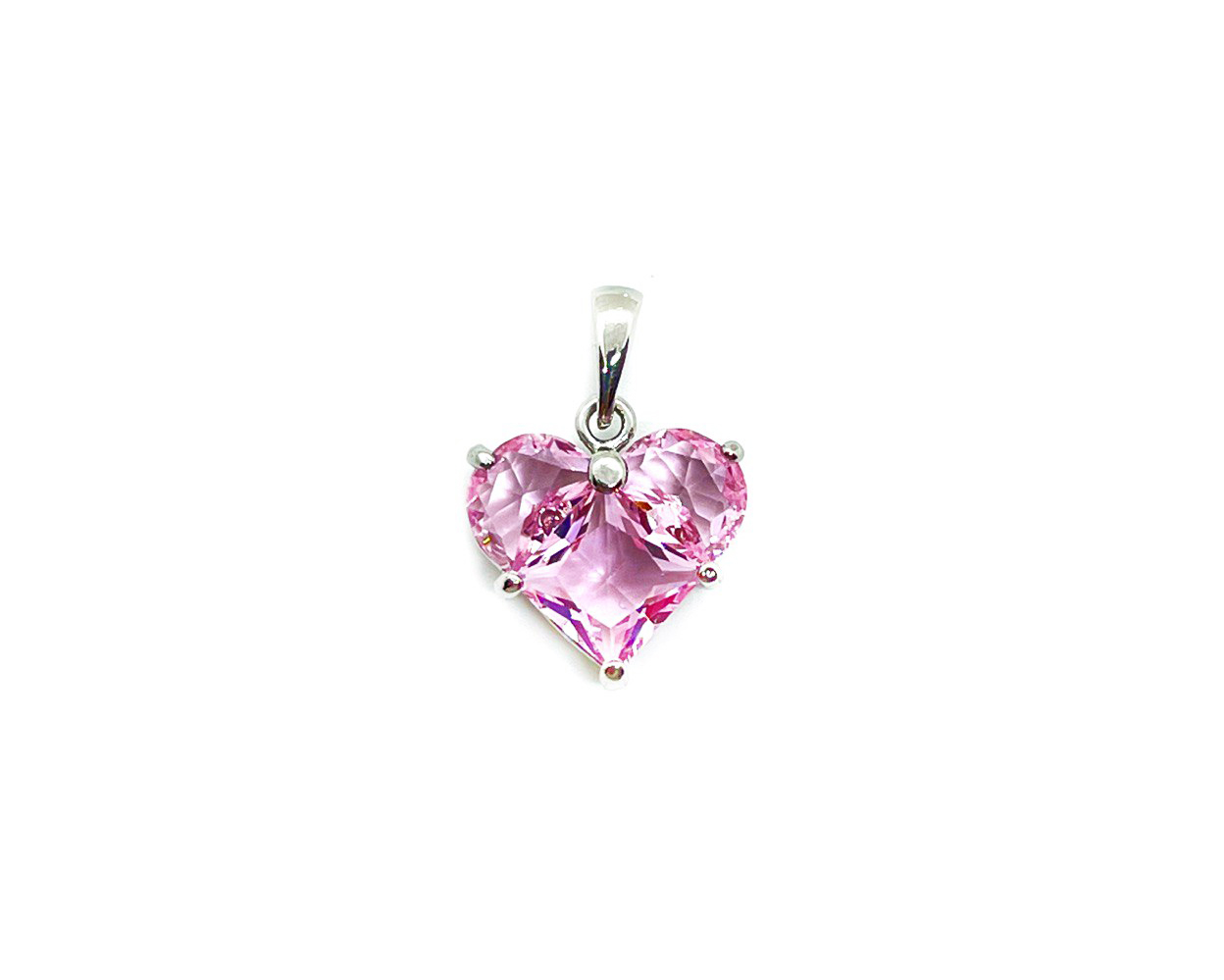 Подвеска Сердце с розовыми фианитами цвет серебро размер 15*14мм+5мм бейл