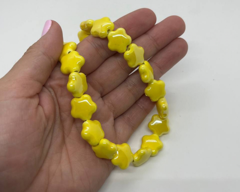 Бусины керамические цветочки цвет желтый размер 14*8мм