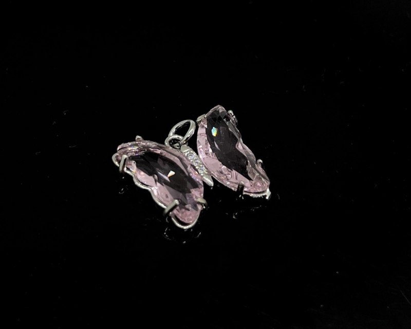 Подвеска Бабочка розовая с фианитами цвет серебро размер 15*19мм