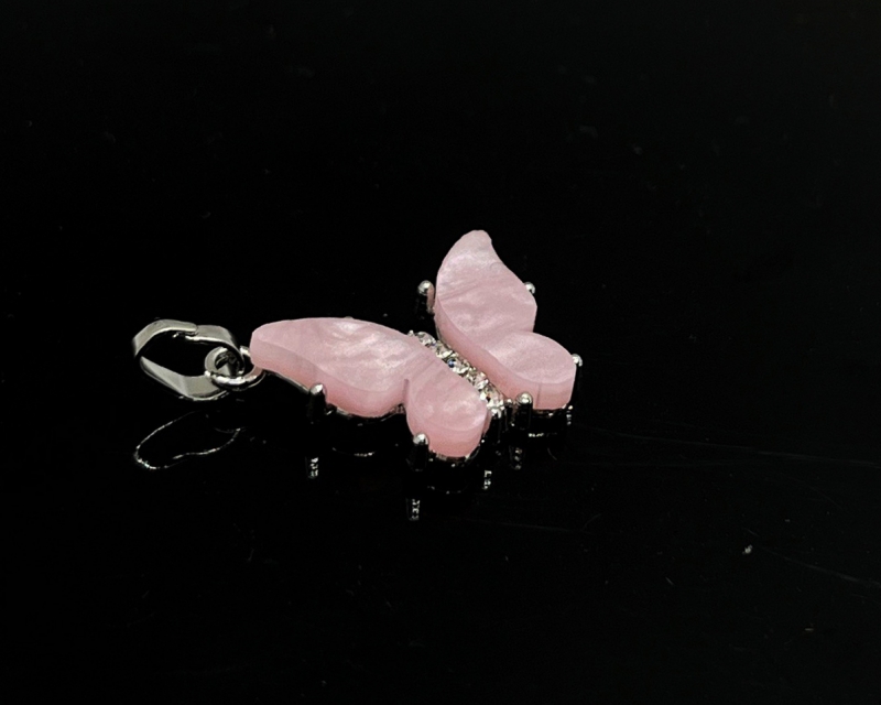 Подвеска Бабочка нежно-розовая с фианитами цвет серебро размер 21*14мм