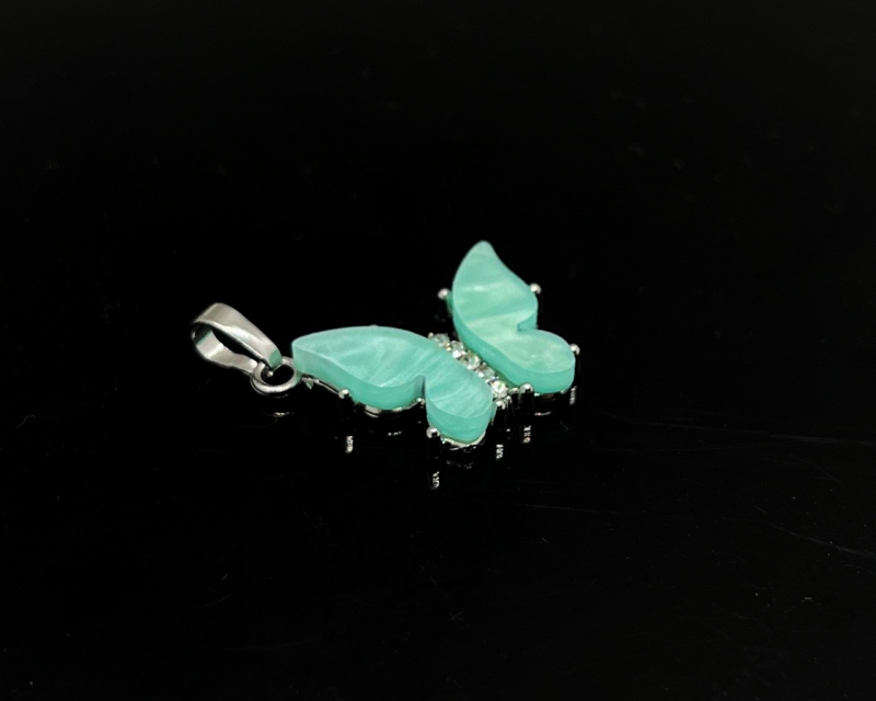 Подвеска Бабочка мятная с фианитами цвет серебро размер 21*14мм