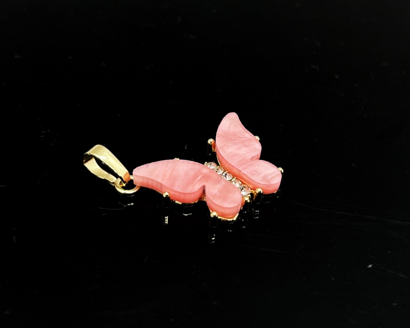 Подвеска Бабочка розовая с фианитами цвет золото размер 21*14мм