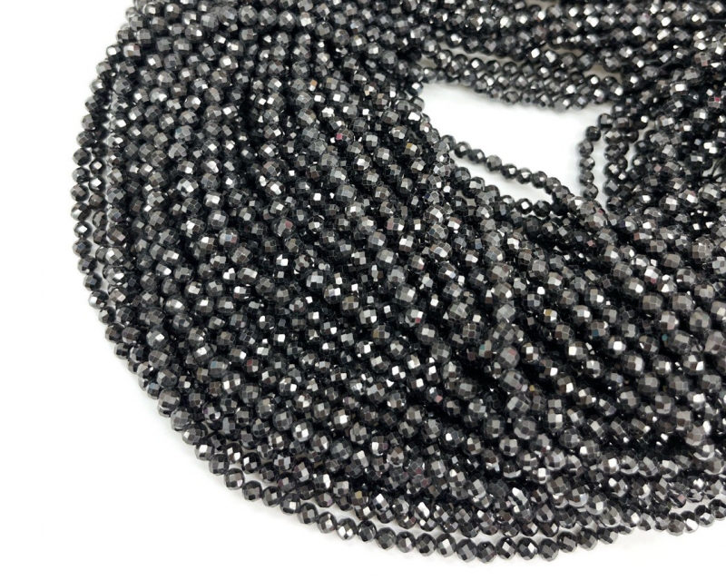 Бусины Циркон натуральный ювелирной огранки размер 3мм цвет черный