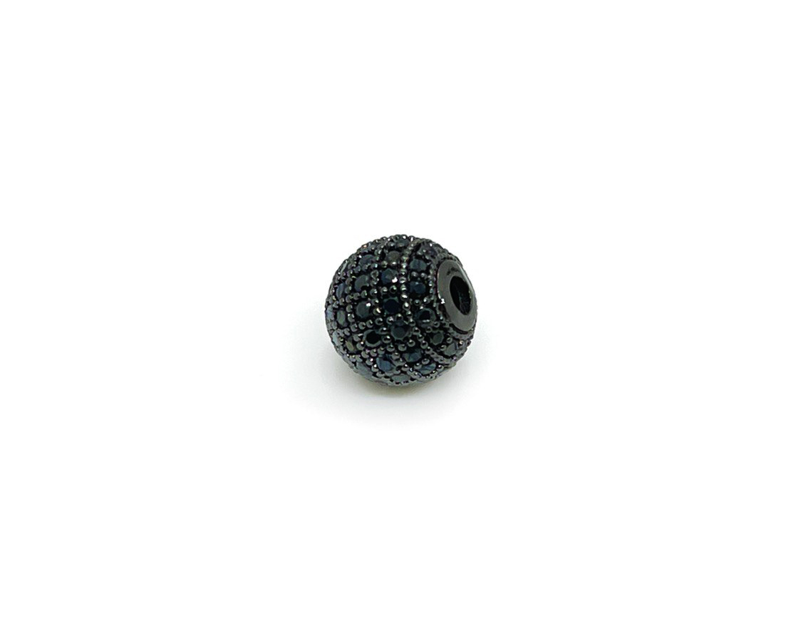 Ювелирная бусина Шар с черными фианитами цвет черный размер 6мм, 8мм, 10мм