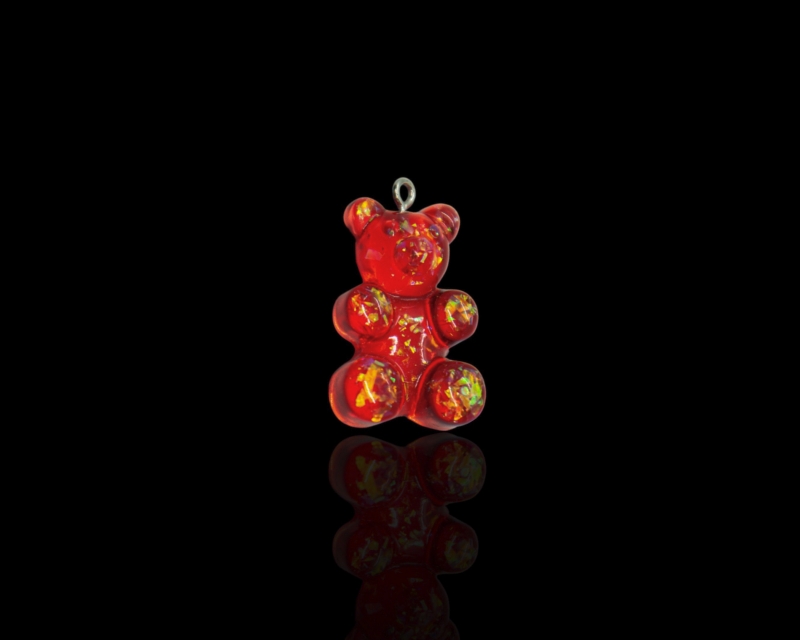 Мишка "мармеладный" красный с блестками одна пара(две штуки) 30*19мм Красный